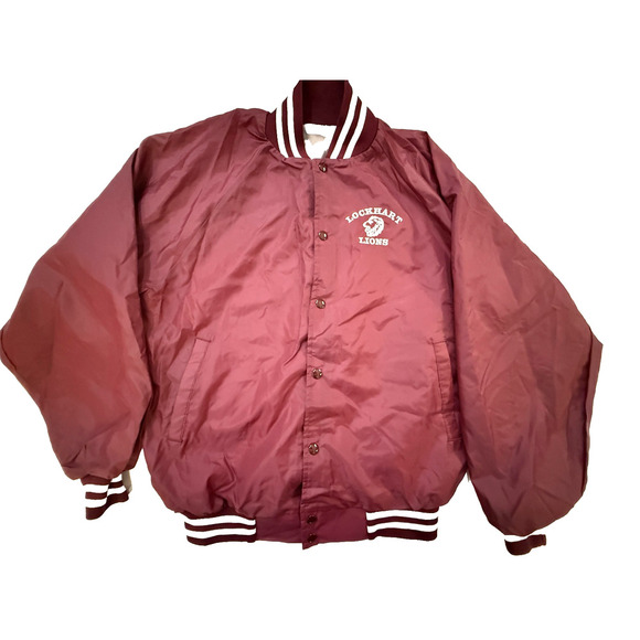 Vintage 90s Bomber Jacket Mens Large Varsity Maroon Snap Front Made USA Texas - Picture 1 of 7